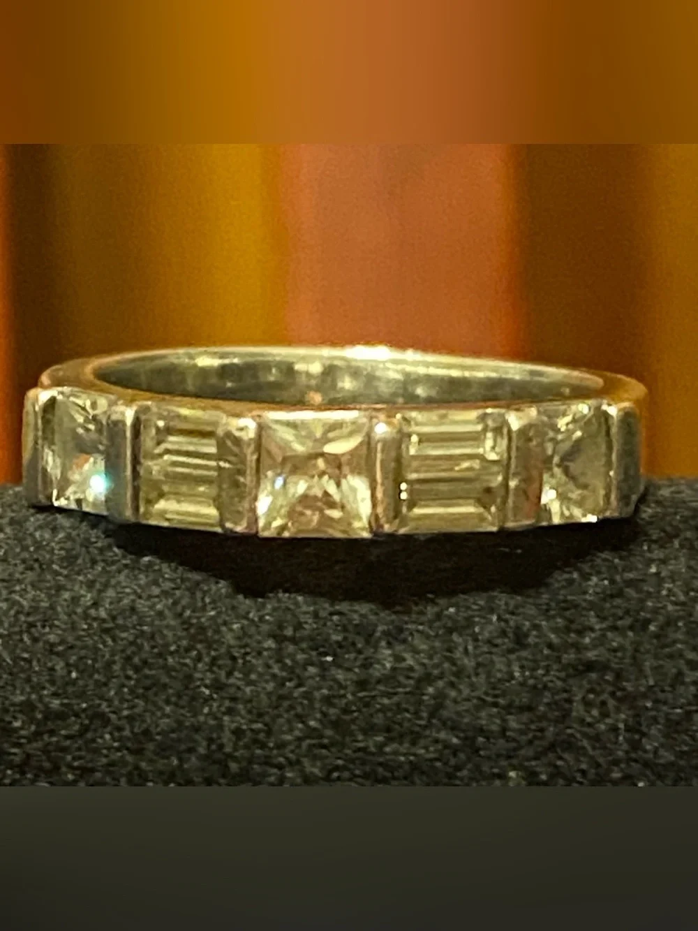 Vintage Sterling Silver Alternating Princess & Baguette CZ Band Ring Size 7.75